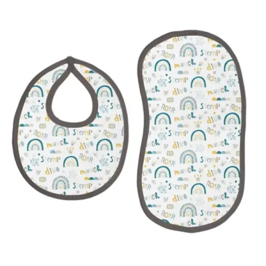 Bacati - Little Dino Boys Teal/Yellow Muslin 4 pc Bibs/Burpies image {2}