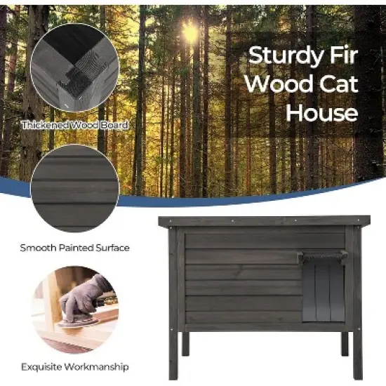 Tangkula Insulated Wooden Cat House w/ All-Round Foam Insulated Double Room Outdoor image {7}