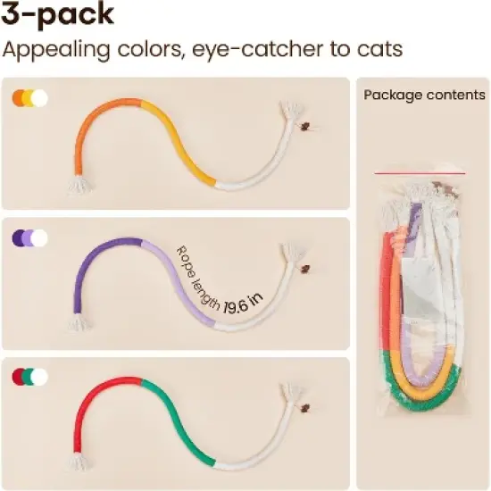 Cat Toys Chew Ropes 3Pcs with Refillable Natural Catnip, Safe Teeth Cleaning Toy for Indoor Kittens image {5}