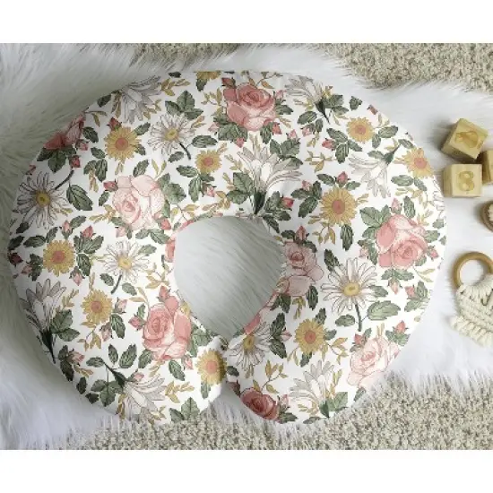 Sweet Jojo Designs Girl Support Nursing Pillow Cover (Pillow Not Included) Vintage Floral Pink Green and Yellow image {3}