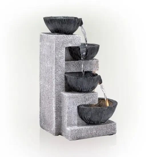14" Cascading Bowl Tabletop Fountain with LED Lights Gray - Alpine Corporation image {3}