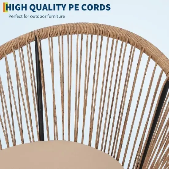 3 Piece Outdoor Seating Acapulco Chair Glass Top Side Table and 2 Chairs with Cushions PE Rattan All-Weather Patio Conversation Bistro Set image {3}