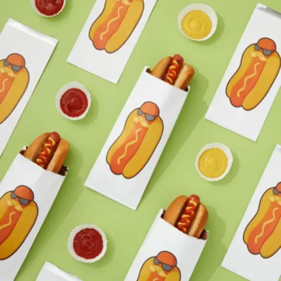 Juvale 100 Pack Hot Dog Paper Holders Bags, Foil Sleeve Wrappers for 4th of July BBQ Gathering, Disposable, 4 x 8 x 2 in image {1}