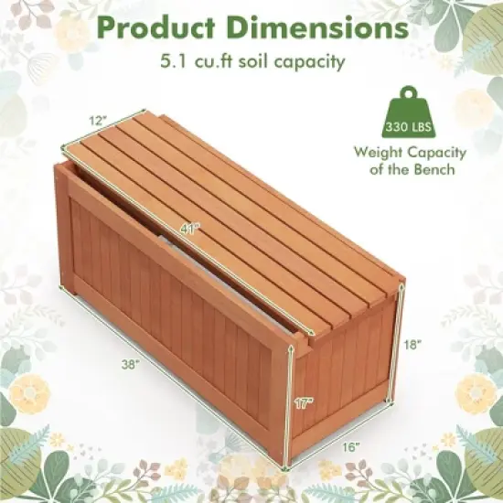 Tangkula Hardwood Outdoor Planter Box w/ Seat 2-in-1 Wooden Raised Garden Bed & Bench image {6}