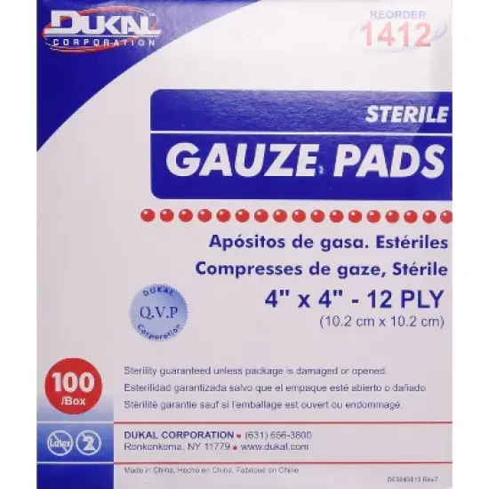 Dukal 12 Ply Gauze Sterile 4x4" Pad, 100 Count image {1}