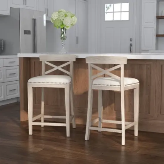 Set of 2 26" Bayview NonSwivel Counter Height Barstool White/Silver - Hillsdale Furniture image {9}
