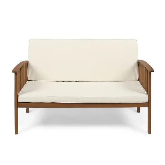FIONECA Acacia Wood Outdoor Loveseat with Cushions, Patio Seating for Garden, Backyard, Porch, or Balcony image {5}