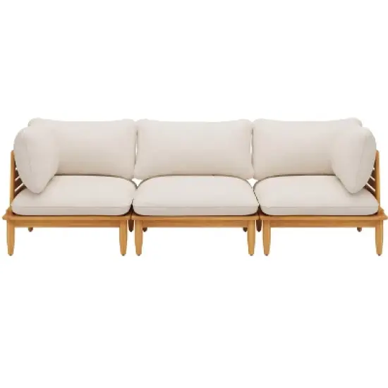 Scott Living Sacova Outdoor Acacia Wood 3-Seater Sofa, Teak Finish Frame with Beige Cushion image {2}