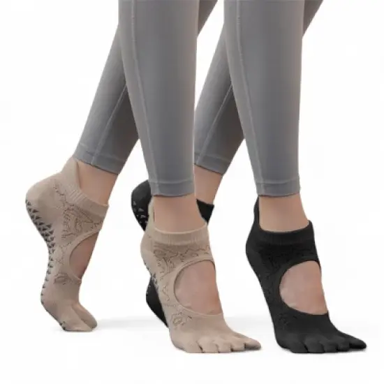 Alilang Women's 2-Pack Non-Slip Five-Toe Yoga Socks with Open Top Design for Stability and Comfort - One Size Fits Most, image {10}