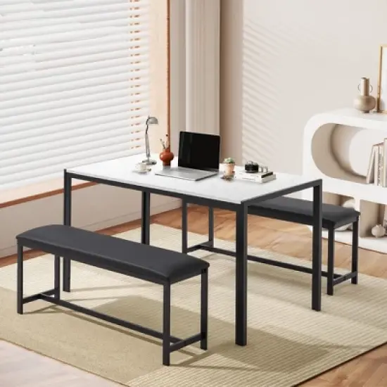 EROMMY Space-Saving Dining Table Set,Featuring a Stylish Faux Marble or Wood Grain Table with Modern Chairs image {5}