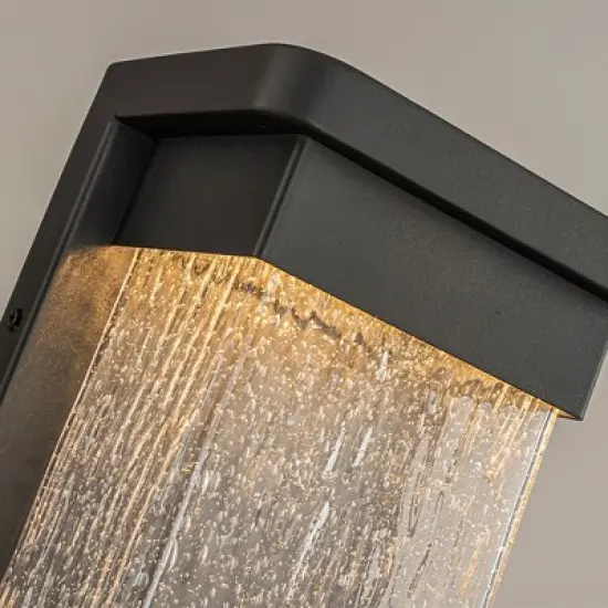 ALOADECOR 1-Light H12 in Modern Seeded Glass Integrated LED Outdoor Wall Sconce with Dusk to Dawn Sensor in Matte Black for Porch Patio image {5}