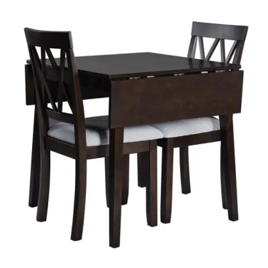 Foldable Dining Table Set for Small Space, 5 Pcs Set Farmhouse Style, Small Kitchen Table Set with Drop Leaf and 4 Dining Upholstered Chairs, Black image {7}