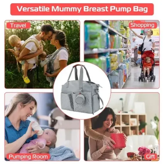 Racxily Breast Pump Bag Diaper Tote Bag with Detachable Shoulder Strap Side Pocket Free Baby Bibs Compatible image {5}