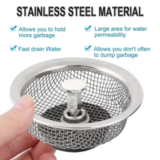 Unique Bargains Stainless Steel Kitchen Mesh Round Shape Sink Strainer 3.3" x 0.9" Silver Tone 2 Pcs image {4}