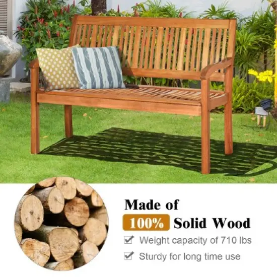 Tangkula Outdoor Eucalyptus Wood Park Bench Loveseat Chair with Armrest image {5}