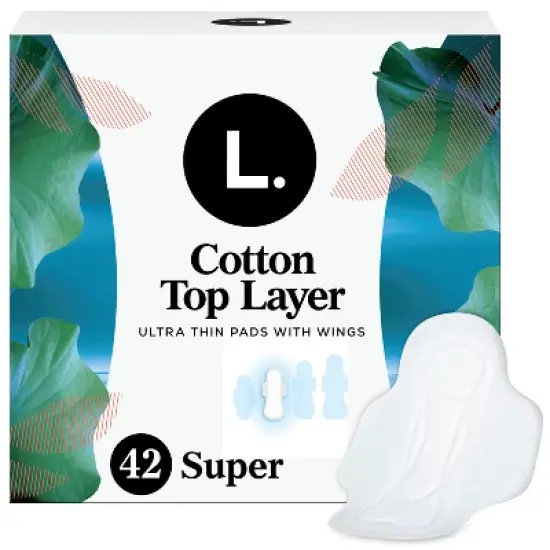 L. Organic Cotton Top Layer Ultra Thin Pads - Super Absorbency - 42ct image {13}