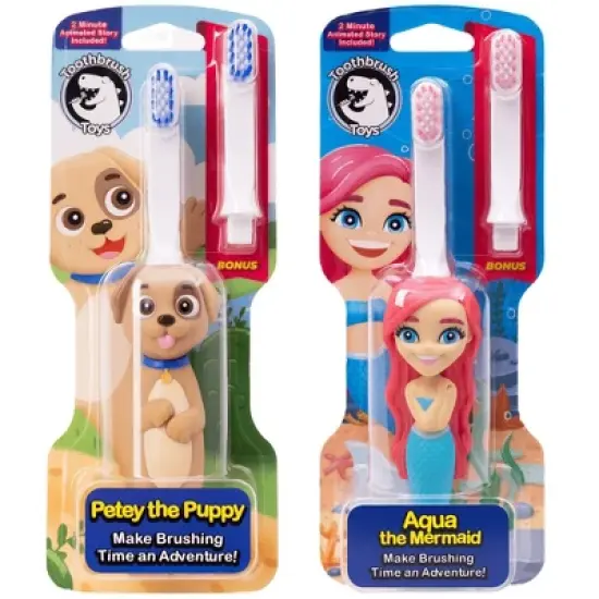 Toothbrush Toys Petey The Puppy & Aqua the Mermaid  Multipack, Extra Soft Bristles with Easy Grip for Small Hands, Makes Brushing an Adventure image {3}
