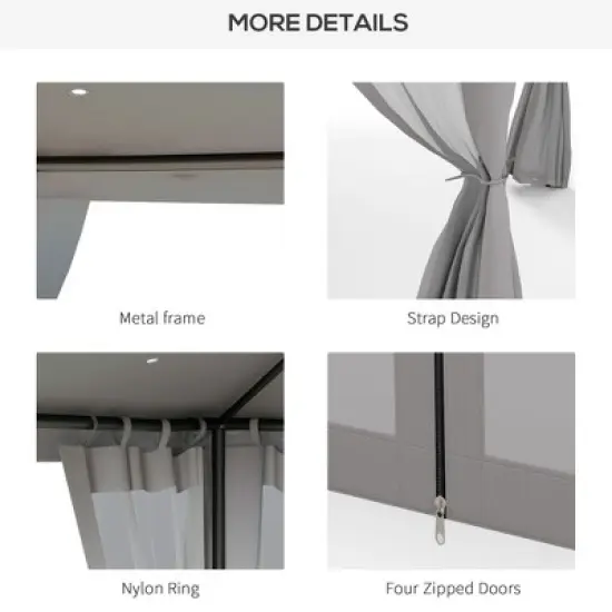 DOMETOUR 9.6' x 11.6' Patio Gazebo with 2-Tier Roof & Netting, Steel Frame for Garden, Lawn, Backyard, Deck, Gray image {4}