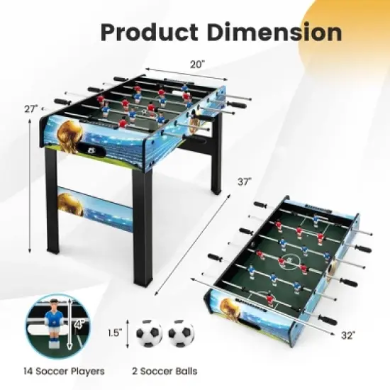 Costway 37 Inches Foosball Table with Removable Legs, 2 Balls and 2 Manual Scorers image {2}