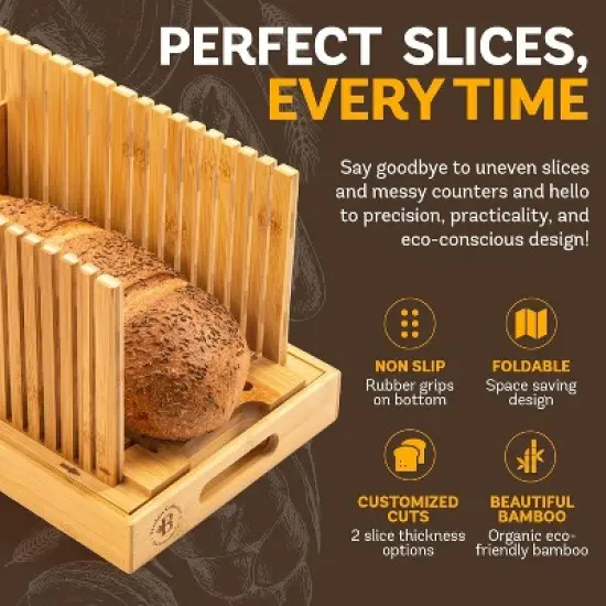 Bread Slicer for Homemade Bread - Adjustable Width Bread Cutter for Cakes, Bagels - Bamboo Bread Cutting Guide and Crumb Tray - (Knife Not Included) image {2}