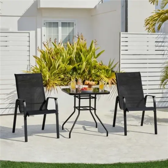 Yaheetech Set of 2 Outdoor Texteline Stackable Dining Chairs with Backrest/ Armrests for Garden, Lawn, Porch, Backyard Pool image {1}