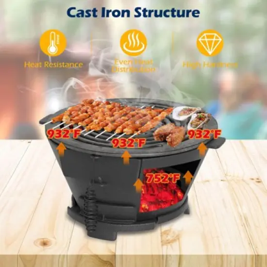 Costway Round Hibachi Grill with 12" Double-Sided Grate Air Regulating Door & Fire Gate image {7}