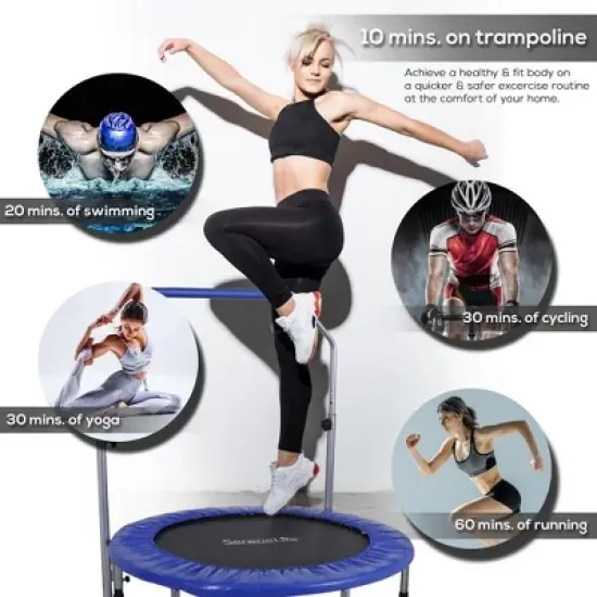 SereneLife Adult Jumping Fitness Trampoline - 40" Foldable Rebounder with Adjustable Handrail, Core Workout Trainer - SLSPT409 image {6}