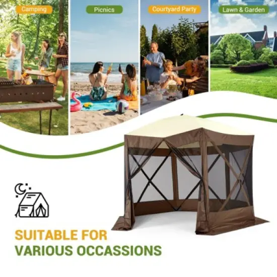 Camping Gazebo Tent, Pop Up Canopy Screen Tent 6 Sided with Mesh Windows and Carry Bag for Camping,Patio, Backyard, Lawn image {7}