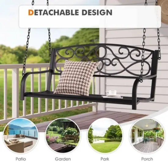 Tangkula Patio Hanging Porch Swing Outdoor 2-Person Metal Swing Bench Chair w/ Chains image {5}
