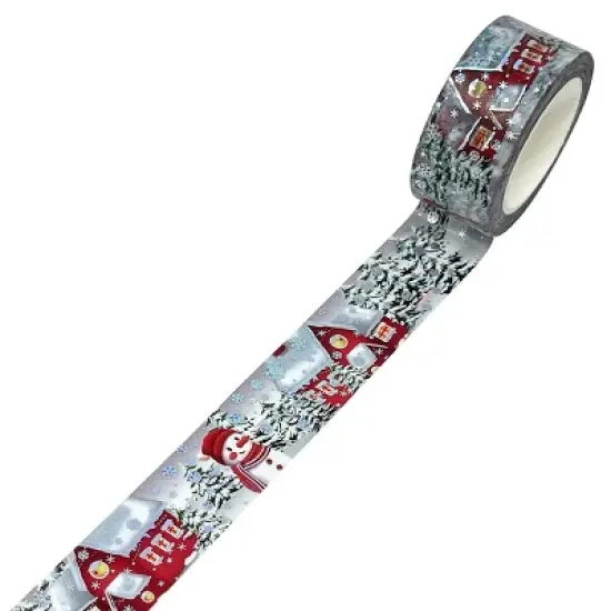 Wrapables Holographic Foil Washi Masking Tape, Gingerbread House & Snowman, 20mm x 10M image {1}