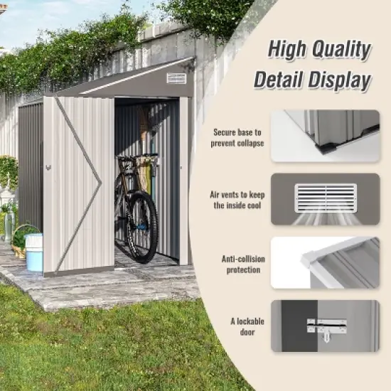 4x8FT Metal Storage Shed with Hinged Side Door, Ventilation, Waterproof Roof, and Durable Frame for Multi-Scene Use - Coolbibila image {6}