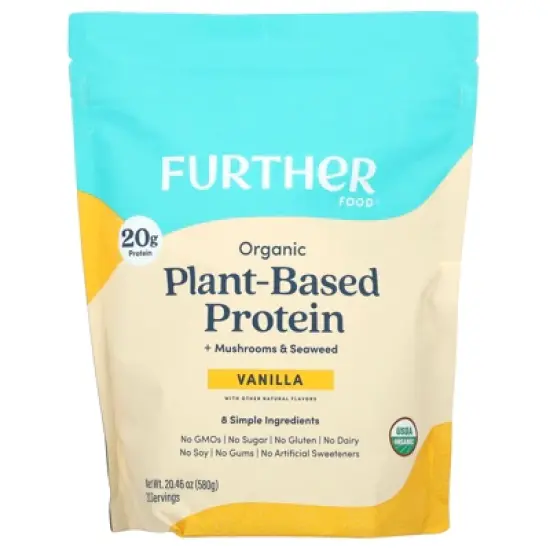 Further Food Organic Plant-Based Protein + Mushrooms & Seaweed, Vanilla, 20.46 oz (580 g) image {2}