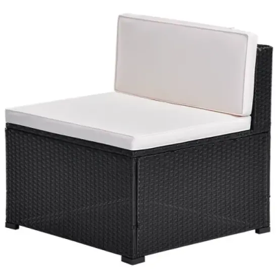 10pc Wicker Patio Sectional Seating Set with Cushion - Black/Beige - GODEER image {4}