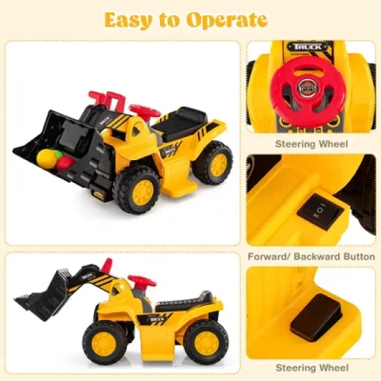 Costway 6V Electric Kids Ride On Bulldozer Pretend Play Truck Toy with Adjustable Bucket image {3}