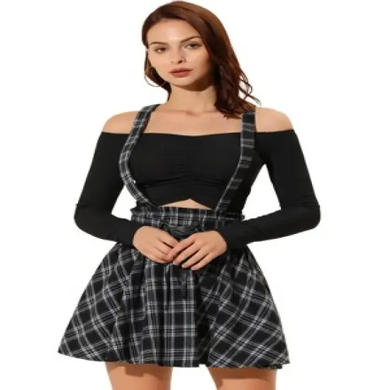 Allegra K Women's Gothic Plaid High Waisted Detachable Suspender Skirts image {7}