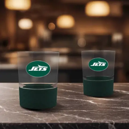 NFL New York Jets 14oz Rocks Glass Set with Silicone Grip - 2pc image {1}