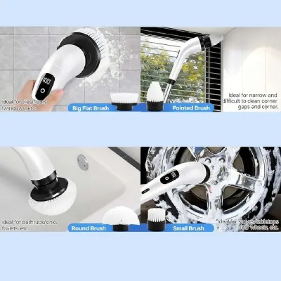 Cordless Power Scrubber Brush with 8 Heads - Motorized Rotary Cleaning Tool for Bathroom, Kitchen & Tile - Removable Handle, Quick Charge image {1}