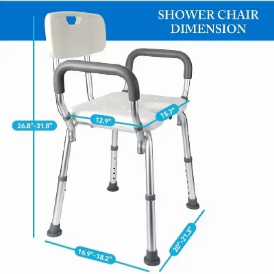 U-Shaped Shower Seat with Adjustable Height,Padded Armrests and Backrest,350 Lb Capacity,Slip-Resistant Bathtub Shower Chair for Seniors and Disabled image {2}