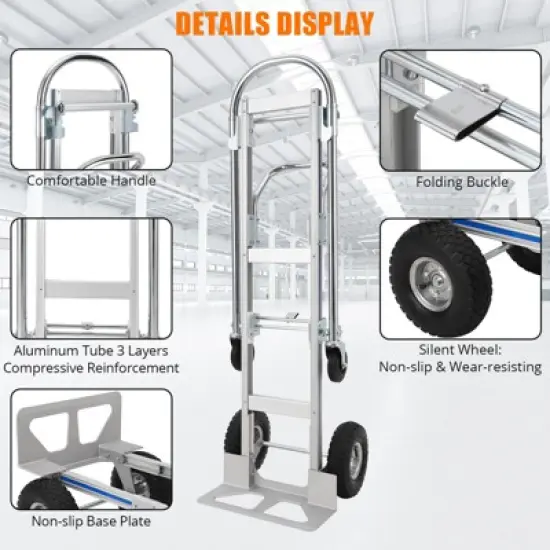 Convertible Hand Truck Dolly, Heavy Duty Folding Utility Cart, Pneumatic Tires for Warehouse, Aluminum image {3}