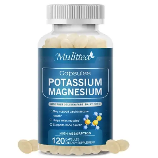 Mulittea Potassium Magnesium Gluten Free Capsules Dietary Supplement - 120 Count image {6}