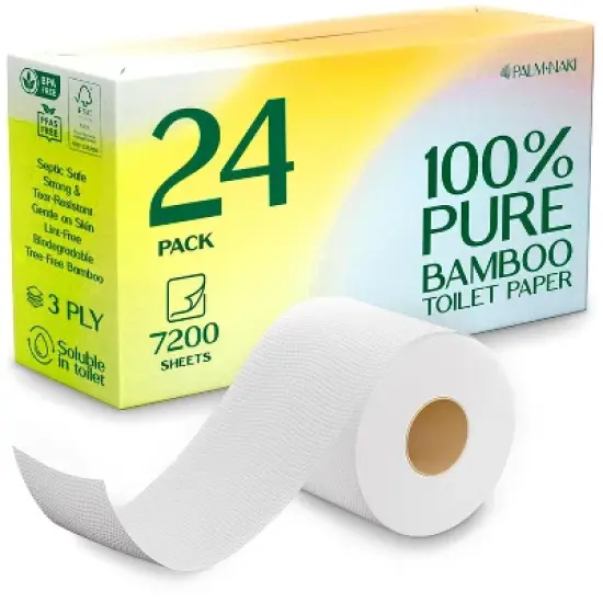 Palm Naki Bamboo Toilet Paper 3-Ply, 300 Sheets/Roll, Strong & Gentle, Tree-Free Septic-Safe image {7}