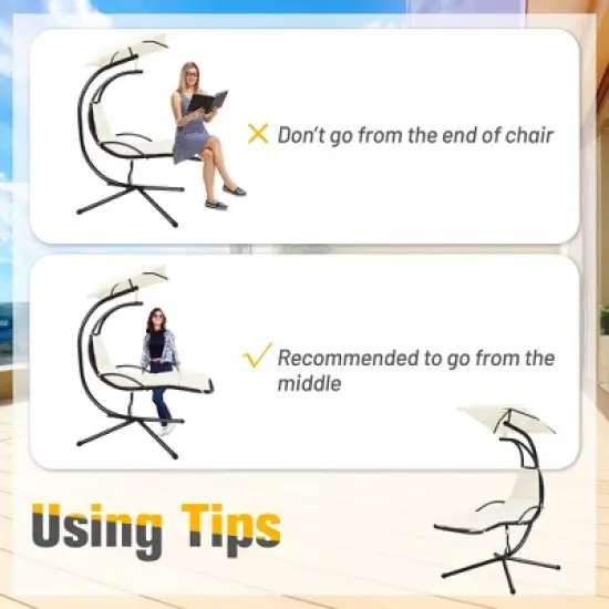 Costway Patio Hanging Hammock Chaise Lounge Chair with Canopy Cushion Turquoise\Beige\Gray\Orange image {8}