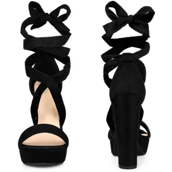 Perphy Platform Lace Up Chunky Heels Sandals for Women image {2}