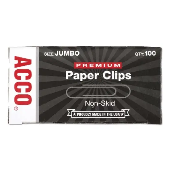 ACCO Premium Paper Clips Nonskid Jumbo Silver 100/Box 10 Boxes/Pack 72510 image {1}