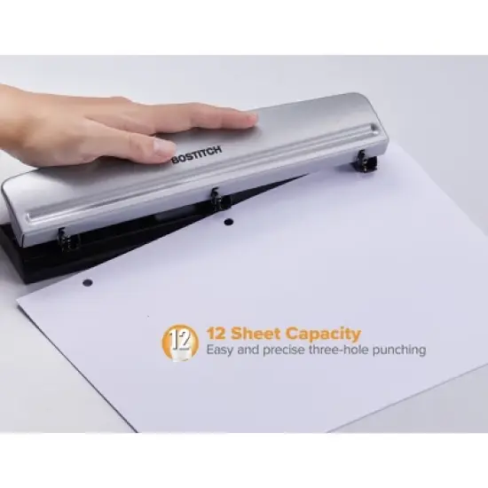 Bostitch 3-Hole Punch (Silver) - 12 Sheet Capacity, School, Office & Classroom Supplies image {3}
