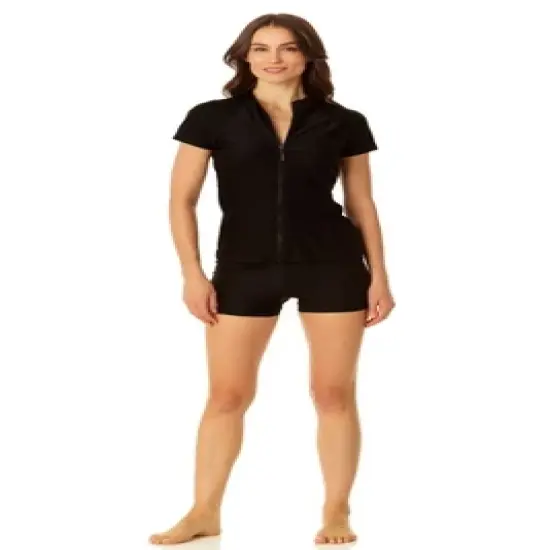 Coppersuit - Women's Short Sleeve Zip Front Rashguard Swimsuit Top image {5}