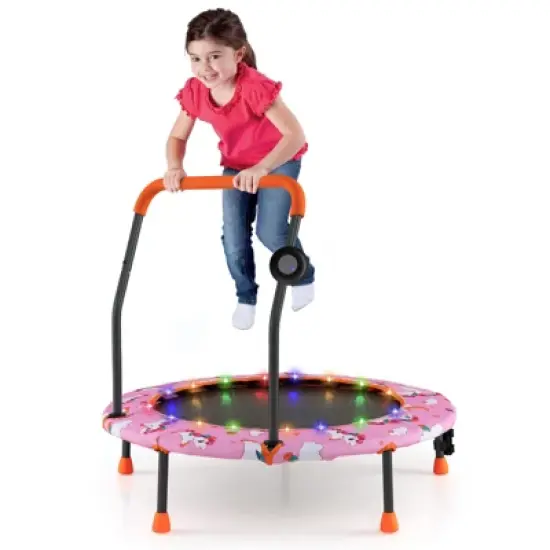 Costway 36'' Mini Toddler Trampoline W/LED Bluetooth Speaker Detachable Handle Kids Gifts Pink\Blue\Orange image {10}