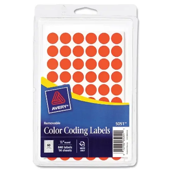 Avery Handwrite Only Removable Round Color-Coding Labels 1/2" dia Neon Red 840/Pack 05051 image {3}