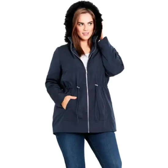 Women's Plus Size Faux Fur Lightweight Coat - navy | EVANS image {8}