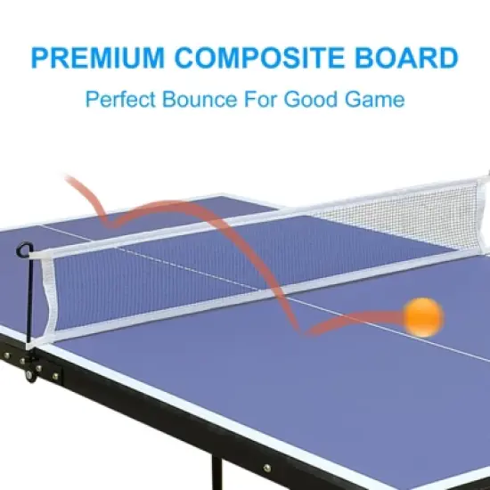 KTMBDW Foldable Ping Pong Table, Portable Table Tennis Table for Indoor/Outdoor with Net, 2 Table Tennis Paddles and 3 Balls Easy Assembly -Blue image {3}